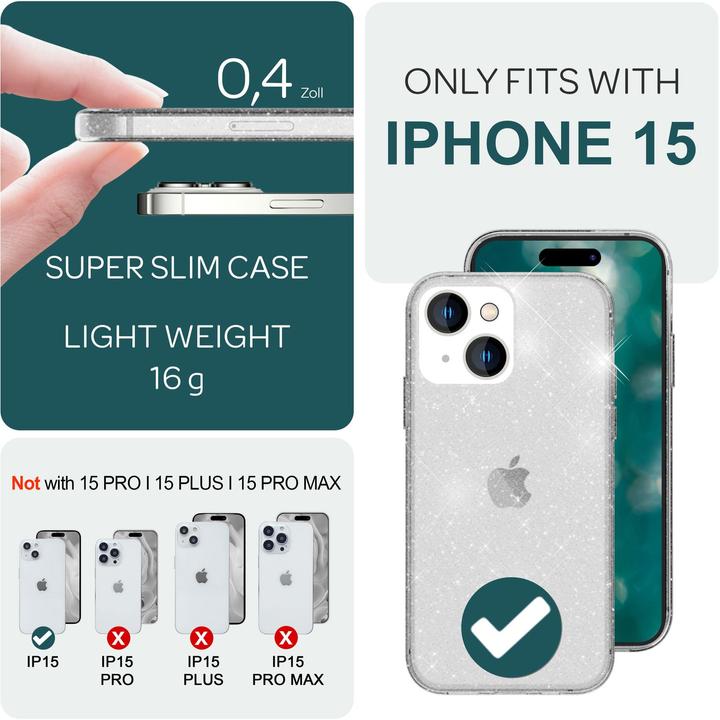 Actual product image Nalia Clear glitter silicone cover (Apple iPhone 15)