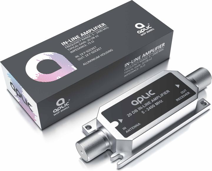 Produktbild Aplic Inlineverstärker, Satelliten Leitungsverstärker, Inline 5 - 2400 MHz SAT Verstärker, F-Buchsen (Verstärker)