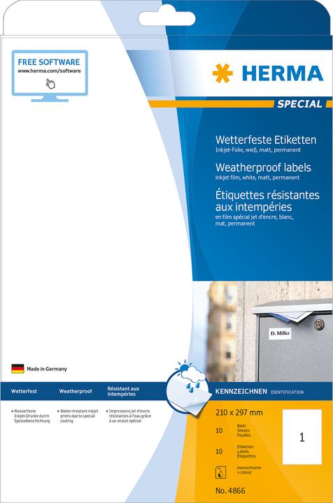 Produktbild HERMA Wetterfeste Inkjet Etiketten A4
