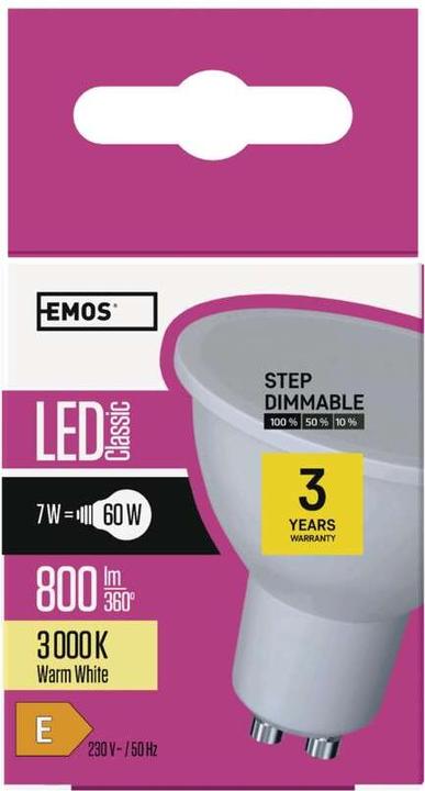 Produktbild Emos LED Lampe Classic MR16 / GU10 / 7 W (60 W) / 800 lm / Warmweiss / dimmbar (GU10, 7 W, 800 lm, 1 x, E)