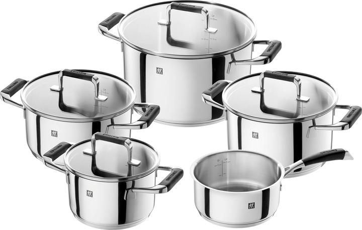 Actual product image Zwilling POLETTO 5-piece stainless steel saucepan set with glass lids INDUCTION (Pot, Stainless steel)