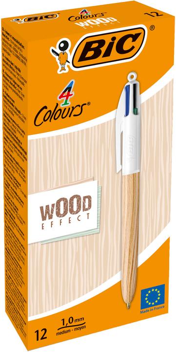 Productafbeelding Bic Intrekbare Balpen 4 Kleuren Houten Stijl (Natuur/wit, 1 x)