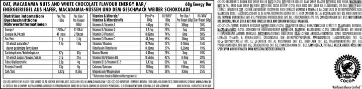 Nutritional values and ingredients Clif Bar Energy bar (Macadamia nut, White chocolate, 12 pcs., 816 g)