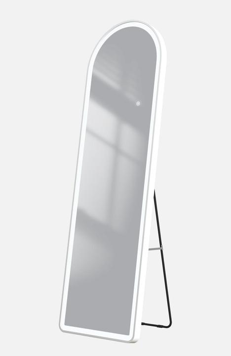 Image du produit Emke Miroir sur pied arqué avec éclairage, 3 températures de couleur, cadre en aluminium, 45x147cm, blanc