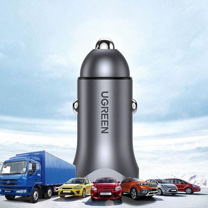 Image du produit Ugreen CD130 Car Charger, USB-A+PD 3.0, USB-C, QC3.0 30W (Grey)