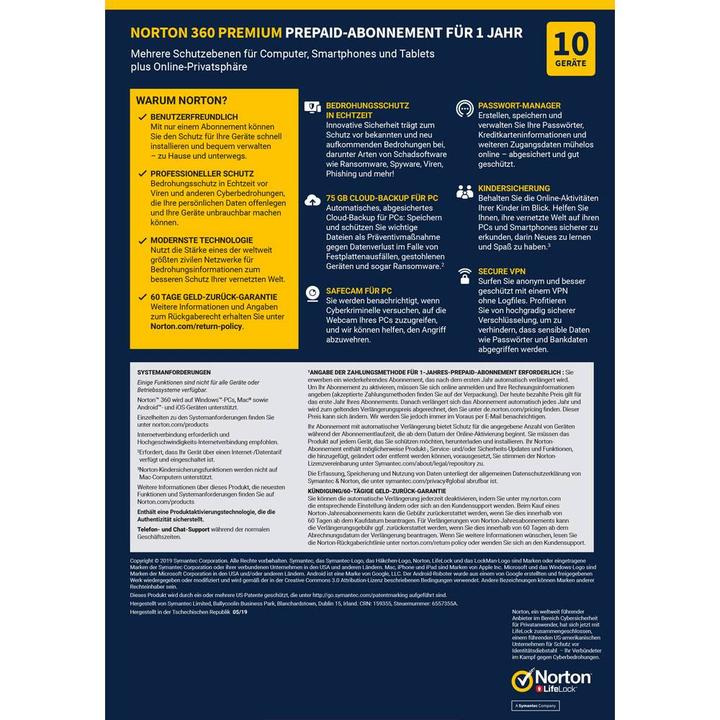 Image du produit Norton 360 Premium (10 Utilisateur, 12 mois)