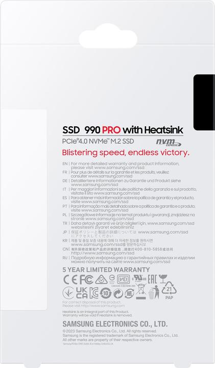 Produktbild Samsung 990 Pro mit Heatsink MZ-V9P2T0GW (2000 GB, M.2 2280)