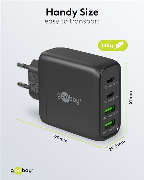 Actual product image Goobay USB multiport fast charger with GaN technology (65 W)