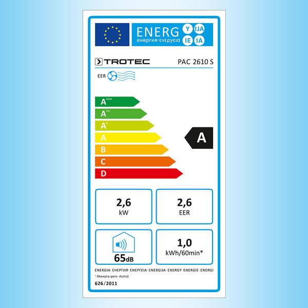 Energy Label Trotec PAC 2610 S (35 m², 9000 BTU/h)