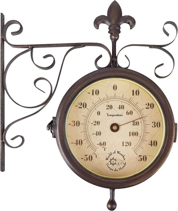 Actual product image Esschert Design Garden clock station with thermometer 25 x 28.5 cm, Beige/Brown (25 cm)