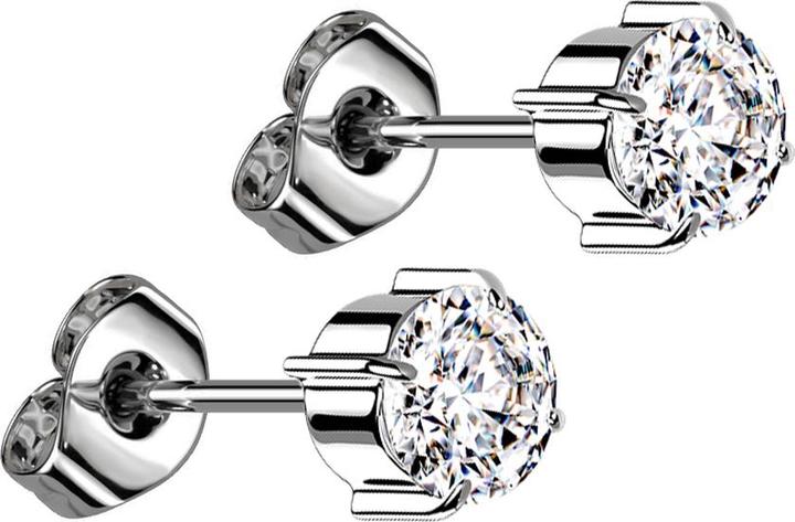 Produktbild Star Piercing Ohrstecker silber Zylinder mit Kristall silber gefasst (ohne Messing, Titan G23)
