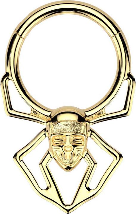 Produktbild Star Piercing Micro Segmentring klappbar vergoldet Spinne mit Schädel Gesicht (ohne Messing, Chirurgenstahl 316L)