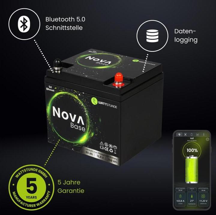 Immagine prodotto Wattstunde Batterie NOVA Base 60 Ah LiFePO4 (12.80 V, 60 Ah)