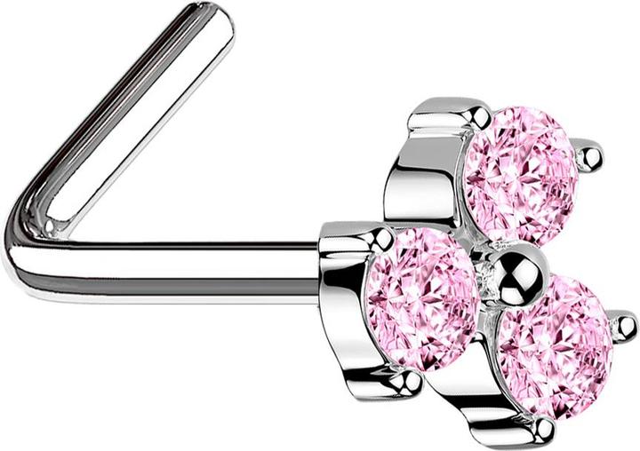 Immagine prodotto Star Piercing Borchia da naso angolata in argento con fiore a trifoglio in cristallo rosa (Ottone, Acciaio chirurgico 316L)
