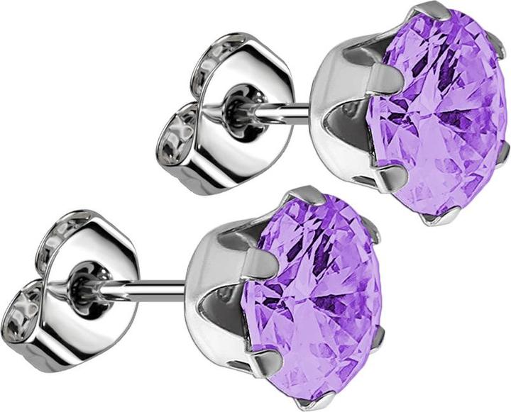 Star Piercing Ohrstecker mit rundem Kristall violett (ohne Messing, Chirurgenstahl 316L)