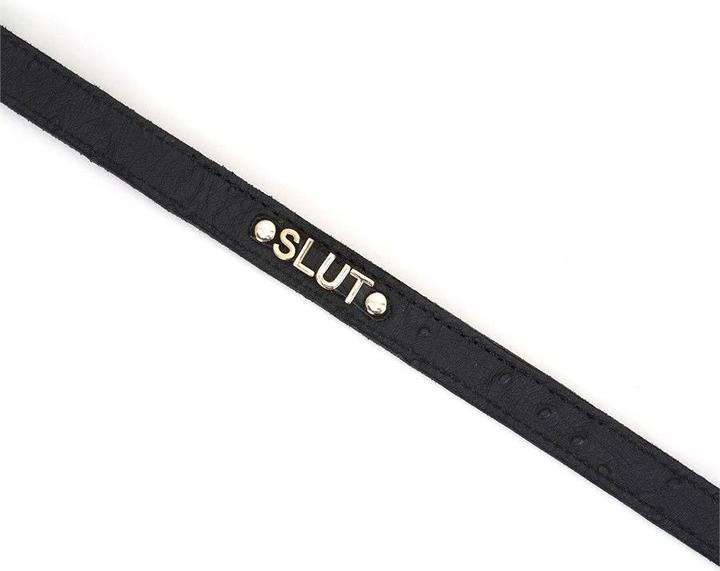 Actual product image Liebe Seele Demon's Kiss Leather Collar Ostrich Leather Look "Slut