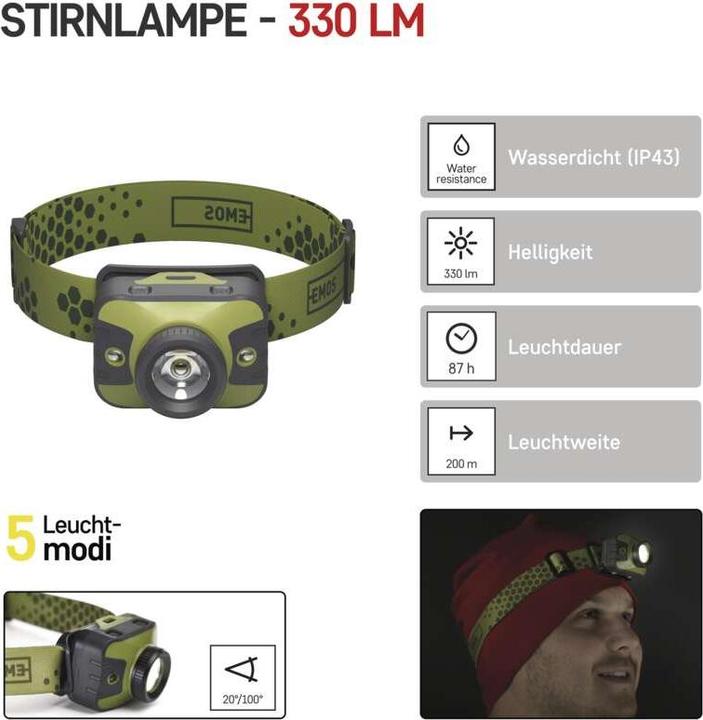 Produktbild Emos CREE LED Stirnlampe P3539, 330 lm, 3× AAA (330 lm)