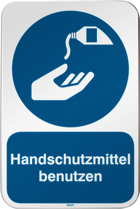Produktbild Brady M/M022/DE204/RLFBD-400X600-1, ISO Sicherheitsschild - Handschutzmittel benutzen, Aluminium l
