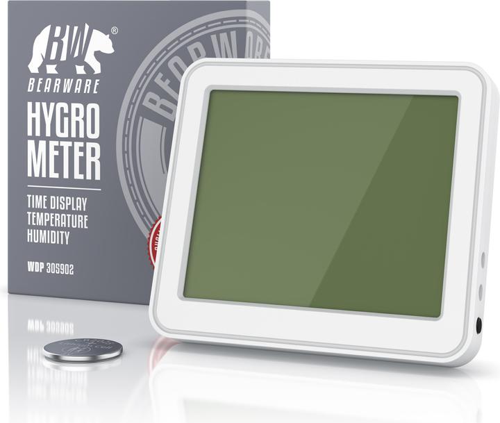 Produktbild Bearware Thermometer & Hygrometer, Temperatur, Luftfeuchtigkeit & Uhrzeit, Innenwetterstation, Magnethalter