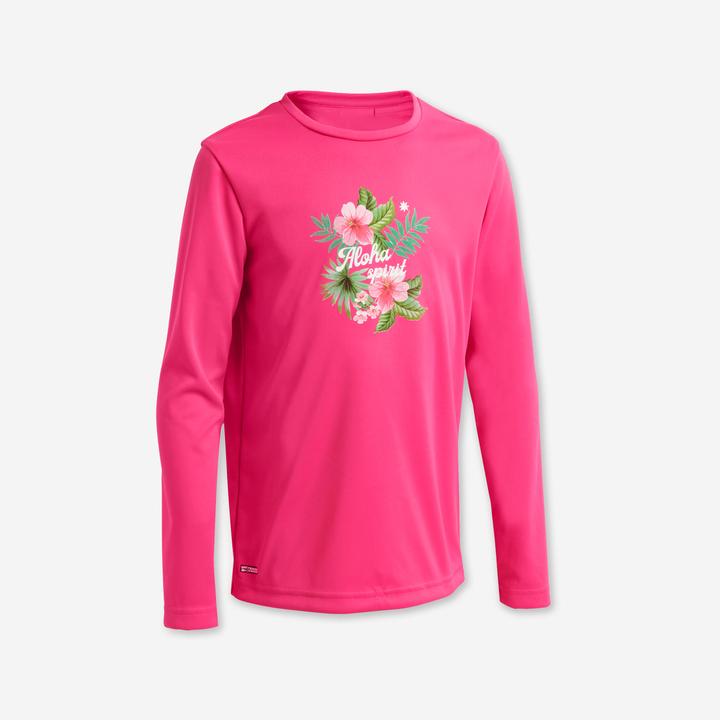 Olaian UV-Shirt Surfen Kinder langarm 100 rosa