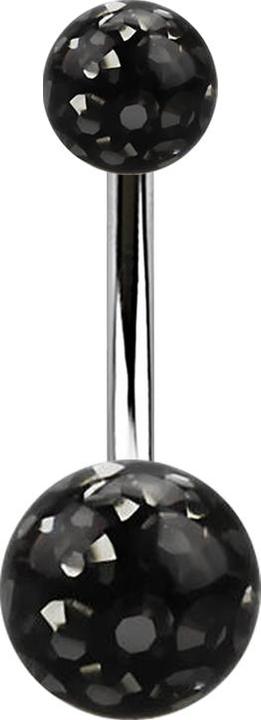 Image du produit Star Piercing Banane argentée avec deux boules de cristal noir époxy de protection (sans laiton, Acier chirurgical 316L)