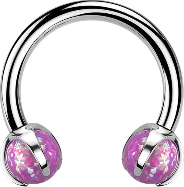 Immagine prodotto Star Piercing Micro Circular Barbell Innengewinde silber mit zwei Kugeln Opal pink gefasst (Acciaio chirurgico 316L)