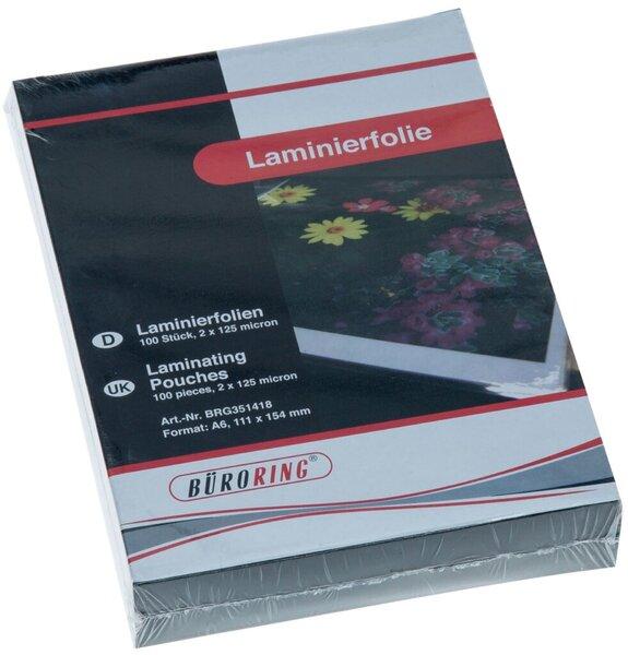 Immagine prodotto Büroring Laminierfolie, DIN A6, 125 Mikron, 100 Stück (111 x 154 mm, 100 Pezzo/i, 125 µm)
