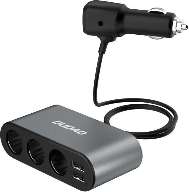 Actual product image Dudao car charger 2x USB / 3x cigarette lighter splitter black (R1Pro black)