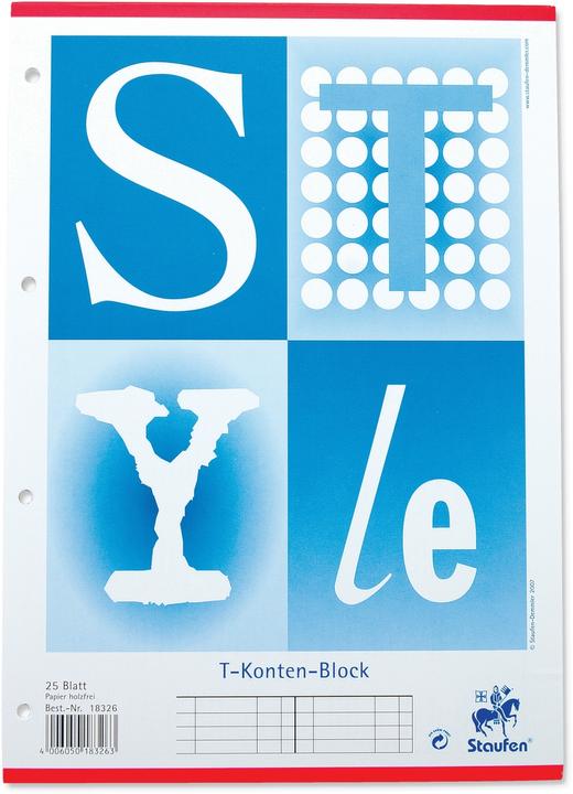 Image du produit Staufen Bloc de comptes en T Original Style, A4, 10 comptes par page, tons bleus (80 g/m², 25 x, A4)