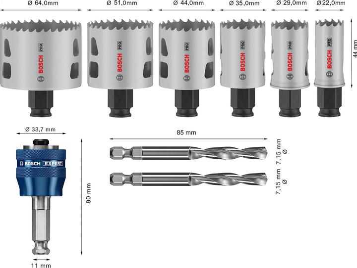 Produktbild Bosch Professional Zubehör PRO Multi Material PC Plus Lochsägen-Set, 9-tlg. (35 mm, 22 mm, 29 mm, 64 mm, 44 mm, 51 mm)