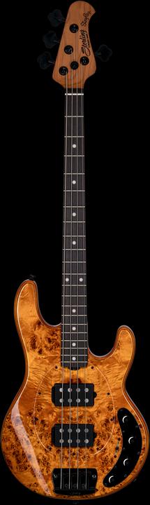 Produktbild by Music Man StingRay Ray34 HH Poplar Burl Amber elektrische basgitaar met deluxe gigbag (E-Bass, Maple, Ahorn, Poplar)