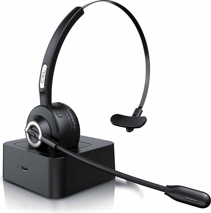 Image du produit CSL Casque sans fil avec station de charge, casque mono sans fil, microphone flexible, réduction du (Sans fil)