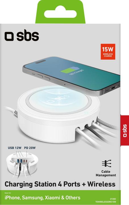Produktbild SBS Wireless Charger Station 15W 3x USB/USB-C weiá (20 W)