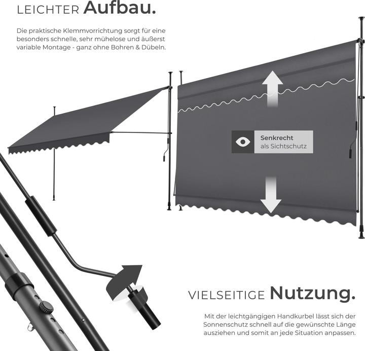 Actual product image tectake Tenda a morsetto con manovella, altezza regolabile (4 m)