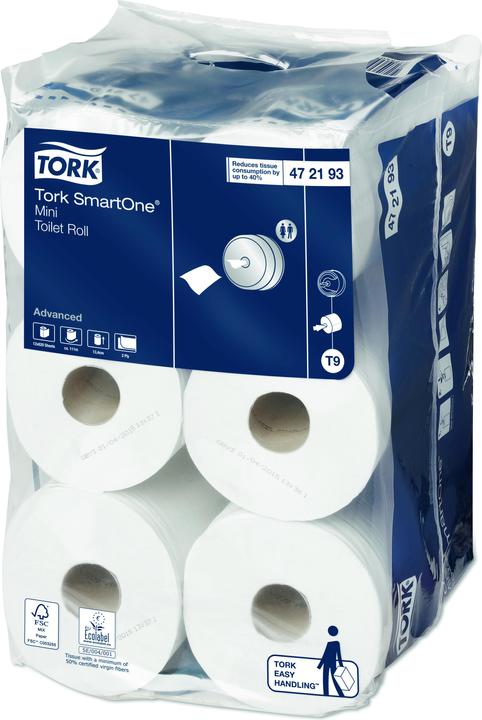Tork 472193 Toilettenpapier Lotus SmartOne mini Tissue weiss 620 Blatt # 297492, 12 Rollen/Ktn, 111m (12 x)