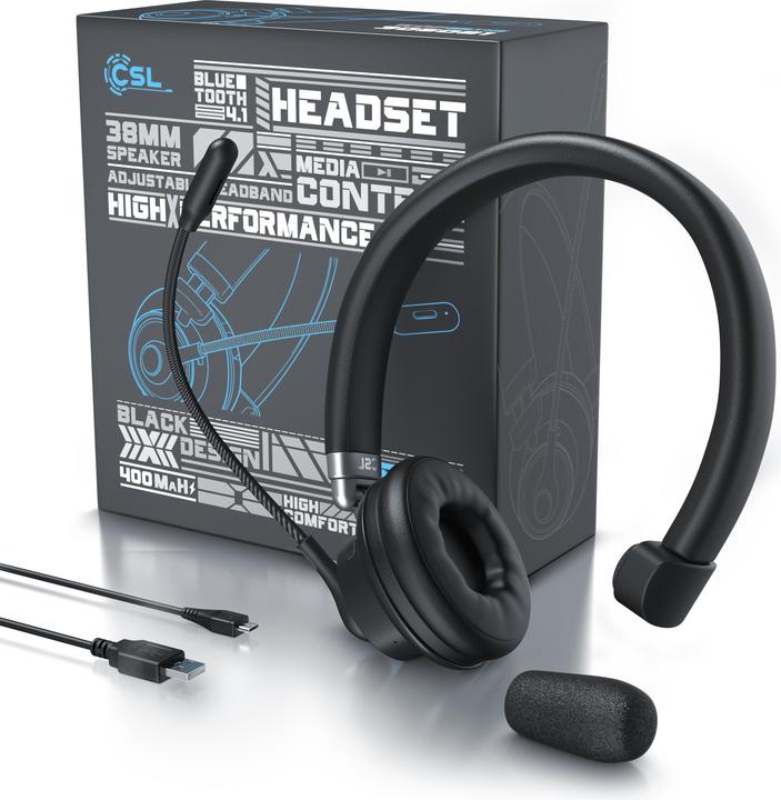 Produktbild CSL Wireless Headset, Bluetooth Kopfhörer mit flexiblem hochklappbarem Mikrofon, kabellos, leicht (Kabellos, USB-A)