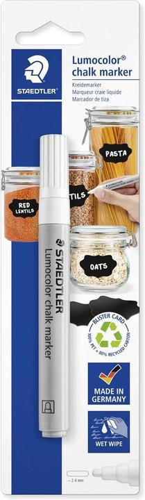 Staedtler Marqueur craie Lumocolor chalk marker, blanc, blister Largeur de trait : env. 2,4 mm, pointe ogive (Blanc, 2.40 mm, 1 x)