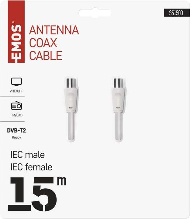 Actual product image Emos Antenna coaxial cable, shielded 15m - straight plug (Antenna cable)