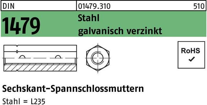 Productafbeelding Zeskantige spanschroefmoer DIN 1479 ÜZ M 8 Verzinkt staal