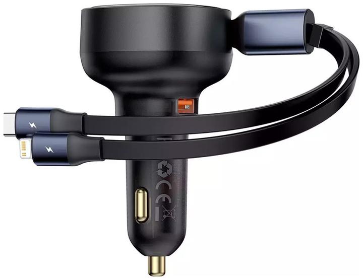 Actual product image Baseus Car Charger Enjoyment USB with USB-C cable and Lightning 60W (black)
