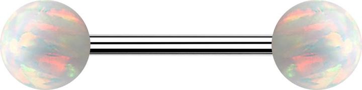 Actual product image Star Piercing Micro barbell silver with two balls opal white (Surgical steel 316L)