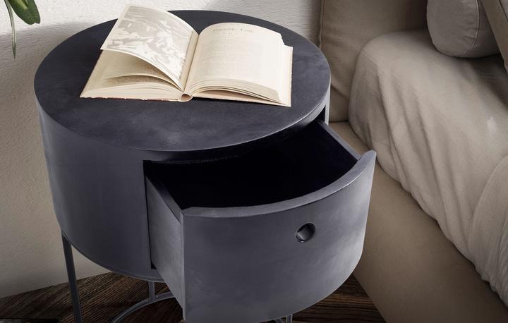 Produktbild FineBuy Nachttisch Nachtkonsole Boxspringbett Holz Massiv 60 cm Schublade Rund (40 x 40 x 60 cm)