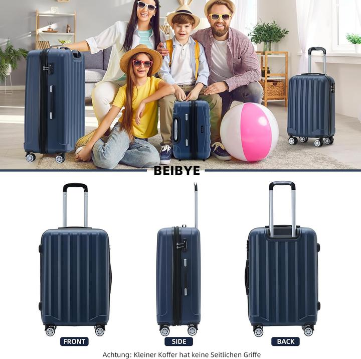 Immagine prodotto Beibye 3-teiliges Hartschalenkofferset mit TSA-Schloss, Zwillingsrollen (115 l, Bagaglio a mano (fino a 50 litri), M (50 - 90l), L (90 - 115l))