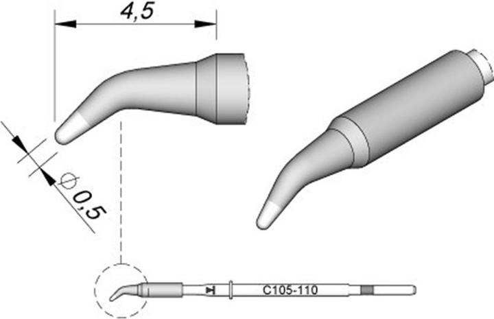 Actual product image JBC Soldering tip series C105, round shape, C105110/Ø 0.5 mm, curved (Soldering tip)