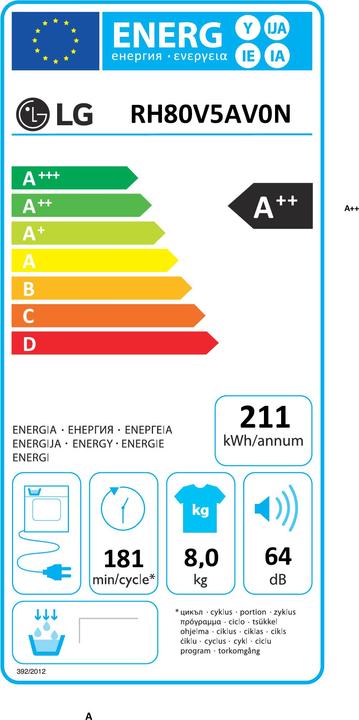 Label énergétique LG RH80V5AV0N (8 kg, Modifiable)