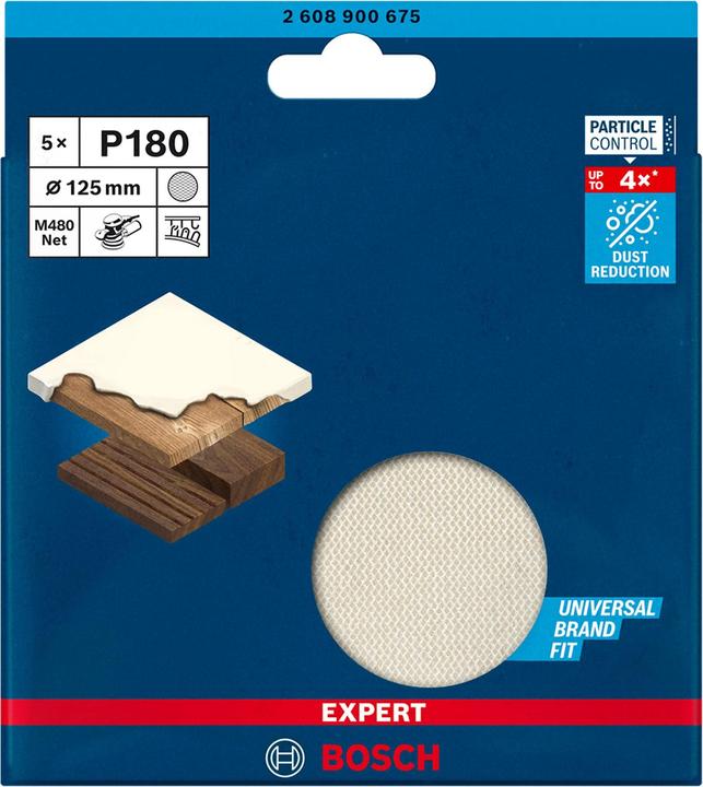 Produktbild Bosch Professional Zubehör EXPERT M480 Schleifnetz für Exzenterschleifer, 125 mm, G 180, 5 Stück (180)
