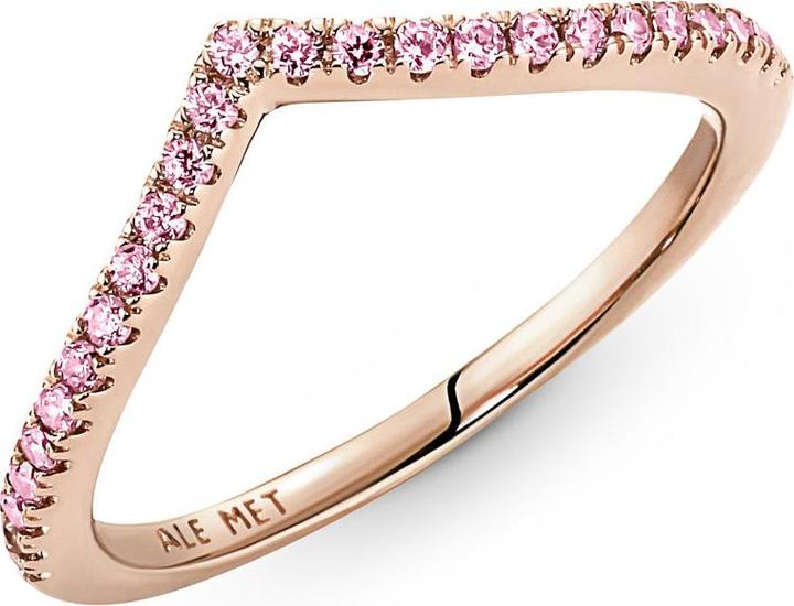 Actual product image Pandora 14kt Rose Gold Sparkling Wishbone Pink Ring (58)