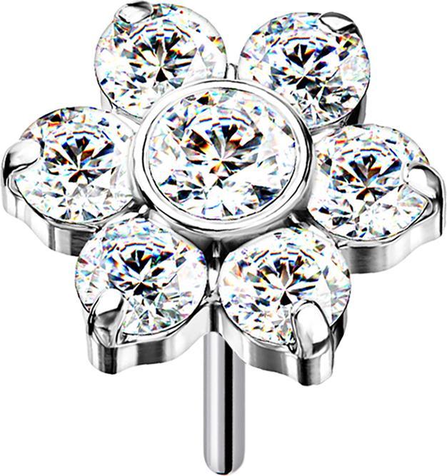 Star Piercing Threadless silber Blume Kristalle silber (ohne Messing, Titan G23)
