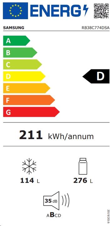 Etichetta energetica Samsung RB38C774DSA Frigorifero Combinato EcoFlex No Frost (390 l)