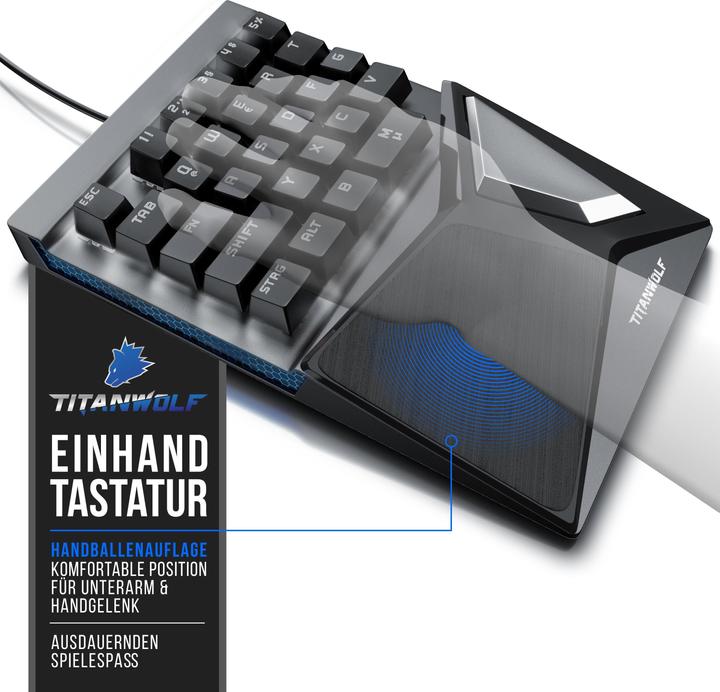 Produktbild Titanwolf Gaming Tastatur, mechanische Keypad Tastatur mit 28 Tasten, Gaming Einhandtastatur (DE, Kabelgebunden)